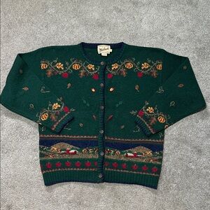 Vintage Woolrich Fall Harvest Apple Pumpkin Cardigan Sweater Large